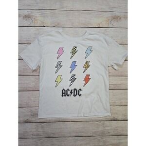 AC/DC Shirt Youth Size Medium  Lightning Bolts Band Tee Multicolor Rock